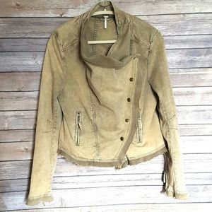 Free People Collapsing Twill Raw Edge Jacket, Sz L